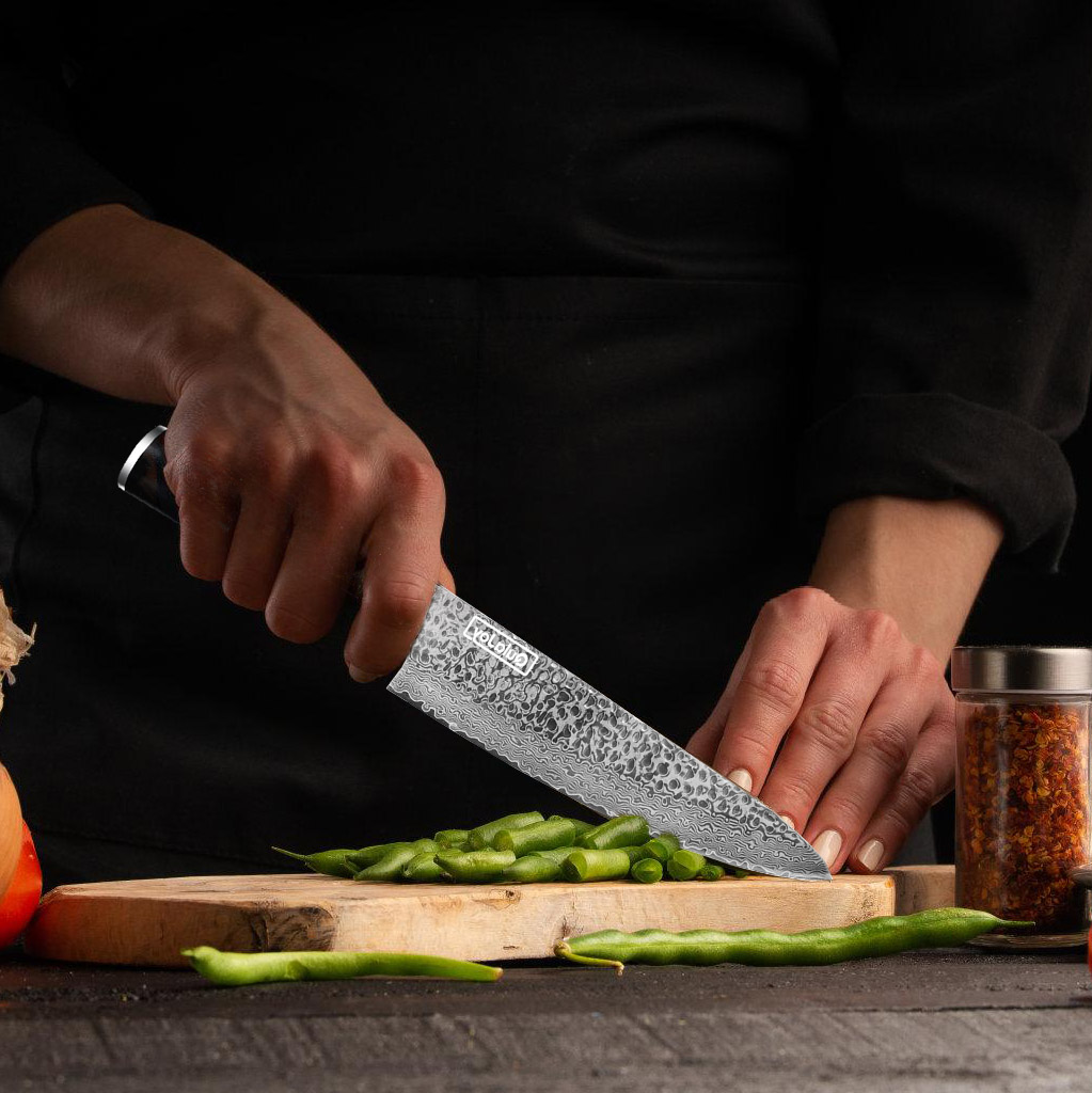 Qulajoy 7 Inch Santoku Knife- Ultra Sharp Japanese 67 Layers Damascus VG-10 Steel Core - Professional Hammered Chef Knife - Ergonomic G10 Handle With Sheath