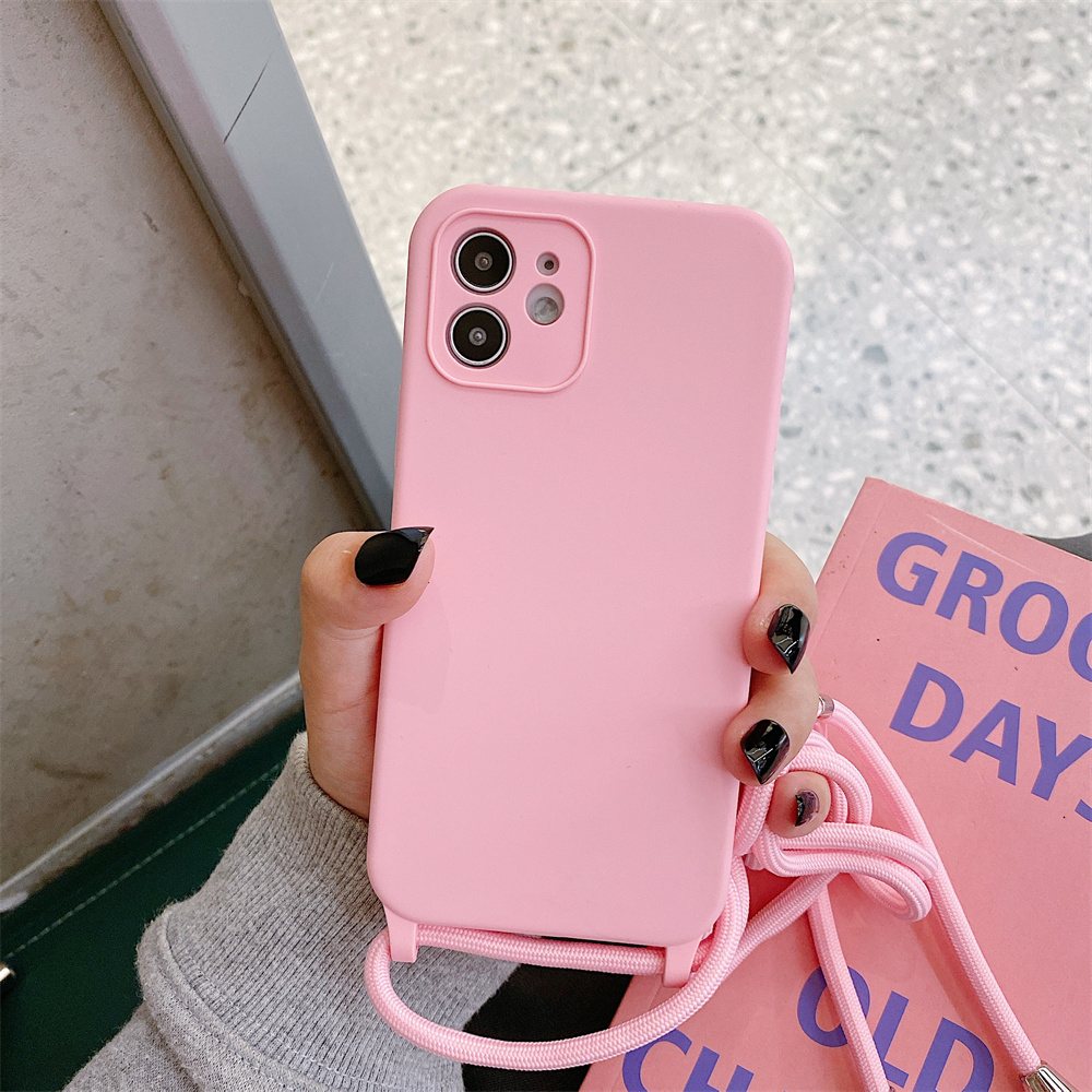 Simple Solid Color Messenger Lanyard Liquid Silicone Fine Hole Mobile Phone Case - Image 7