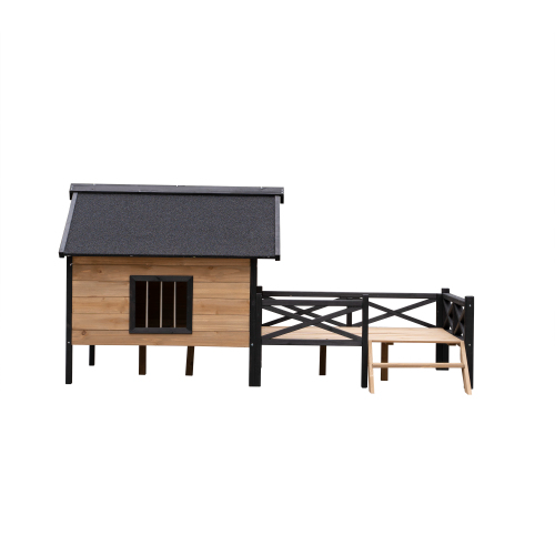 Outdoor Large Cabin Style Wooden Kennel With Porch Yellowbrown - Shop at LoveMi