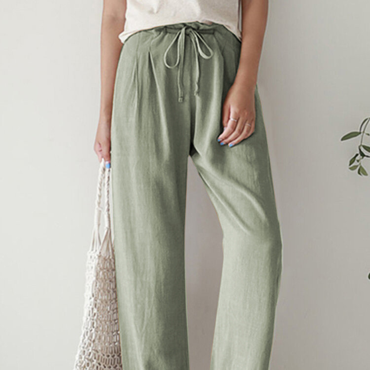 Casual Ladies Solid Color Straight Leg Elastic Waist Pants