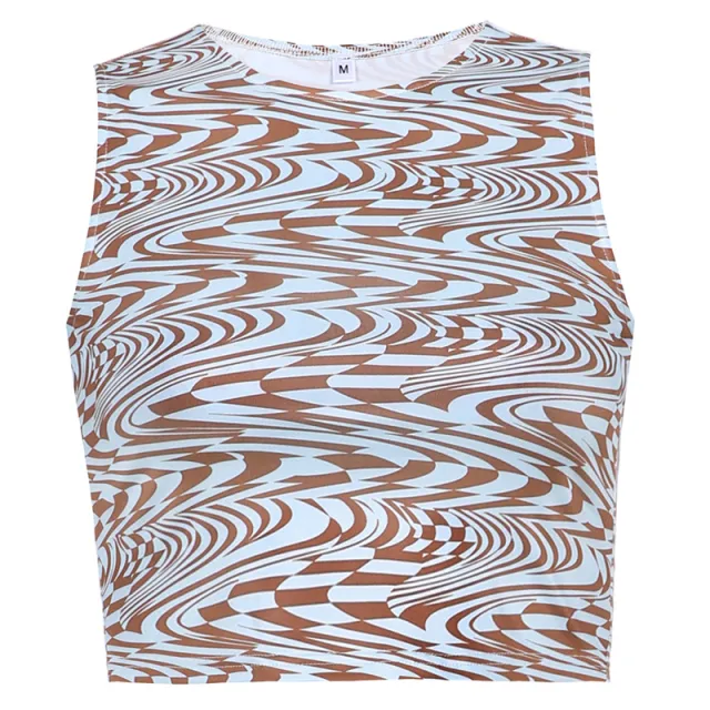 Sleeveless Fashion Sexy Round Neck Outer Wear Base Printing T shirt Blue - Shop at LoveMi