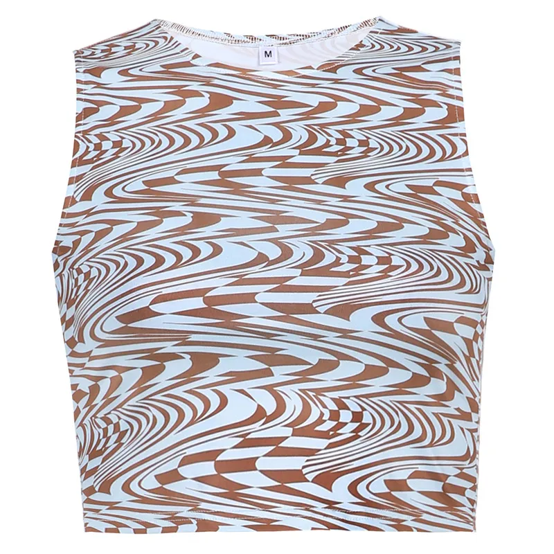 Sleeveless Fashion Sexy Round Neck Outer Wear Base Printing T-shirt - Blue