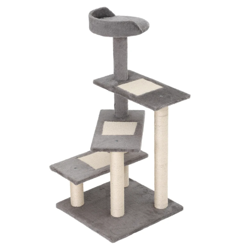 5-Level Revolving Stair Cat Tree Scratcher Climbing Activity Tower With Play Center And Resting Perch - Gray