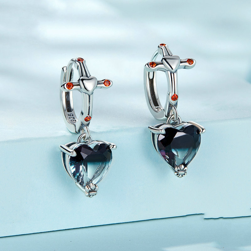 Sterling Silver Classic Black Heart Earrings