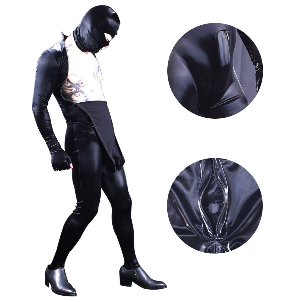 European And American Bright Leather PU Men's All-inclusive Bodysuit
