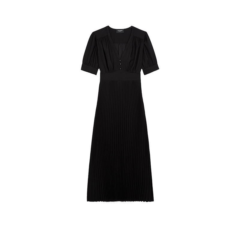 V-Neck Pleated Long Dress, picture 3 of 5