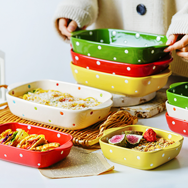 Title 4, Ceramic Dot Cheese Baked Rice Plate Household M...