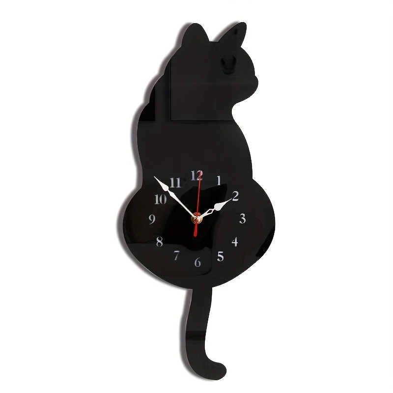 Title 8, Whimsical Black Cat Pendulum Wall Clock With Mo...