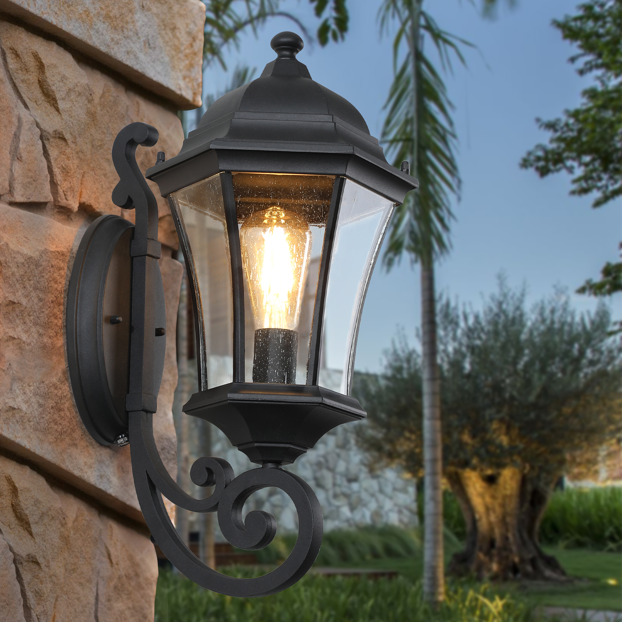 1-Pack Vintage Wall-Mounted Outdoor Lantern Light Elegant Black Metal Sconce For Porch, Patio, And Garden Lighting Bulb Not Included