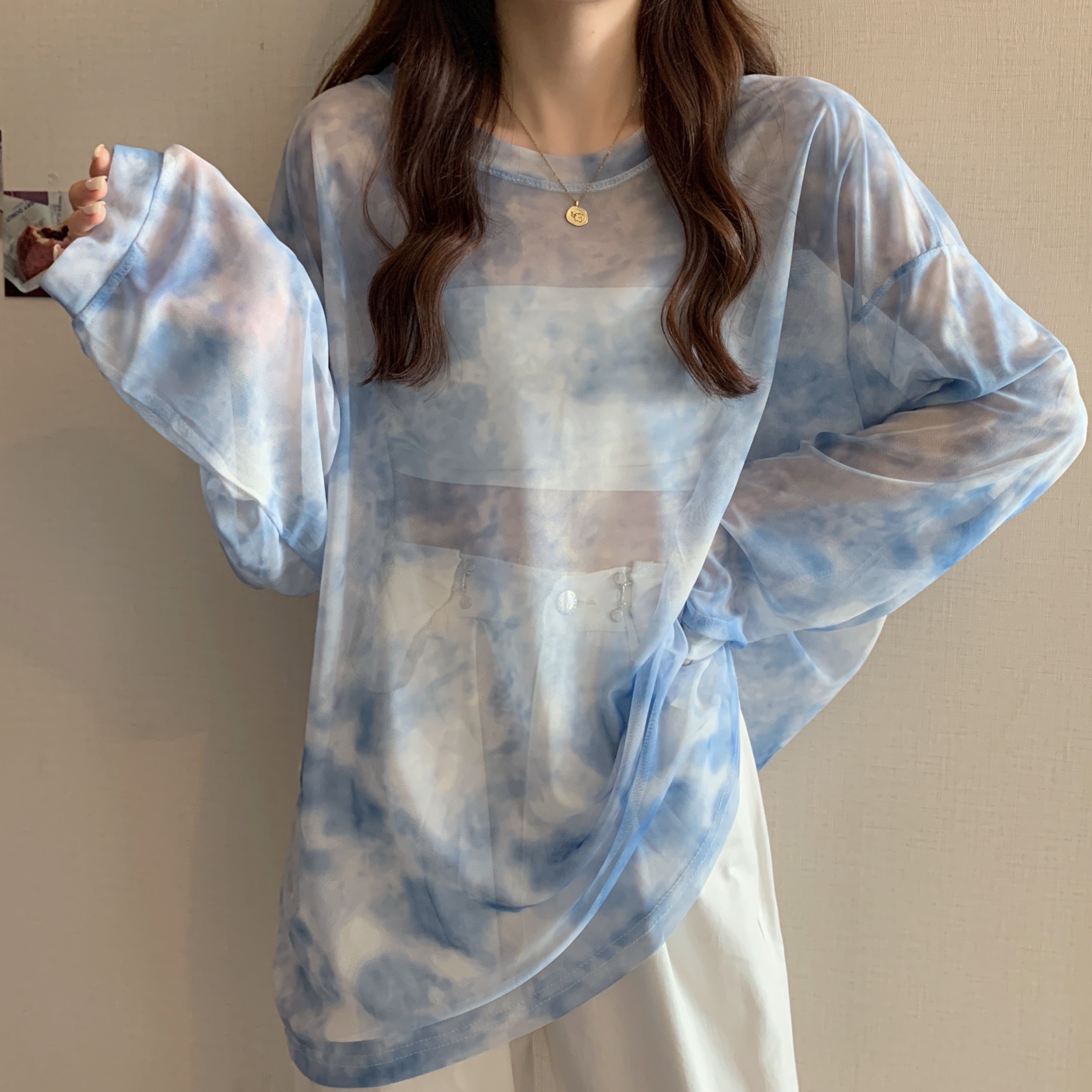 Women's Tie Dyed Mesh Long Sleeved T-shirt