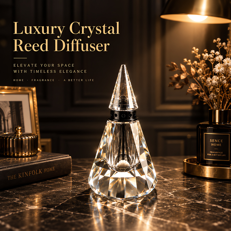 Clear K9 Crystal Cone Reed Diffuser Bottle, Faceted Cut Aromatherapy Fragrance Container, Luxury Home Decor For Entryway Bathroom