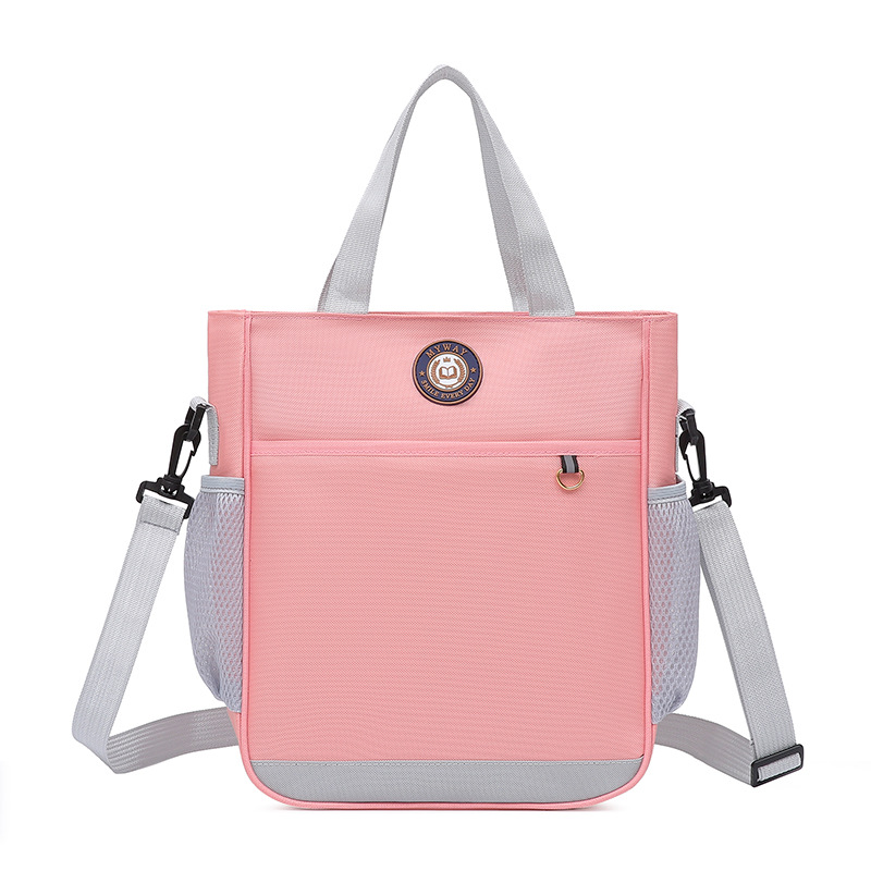 Primary School Printing And Tutoring Bag, Oxford Cloth Tote Bag, Children's One Shoulder Hand Printed Logo Tutoring Art File Bag - Light Pink