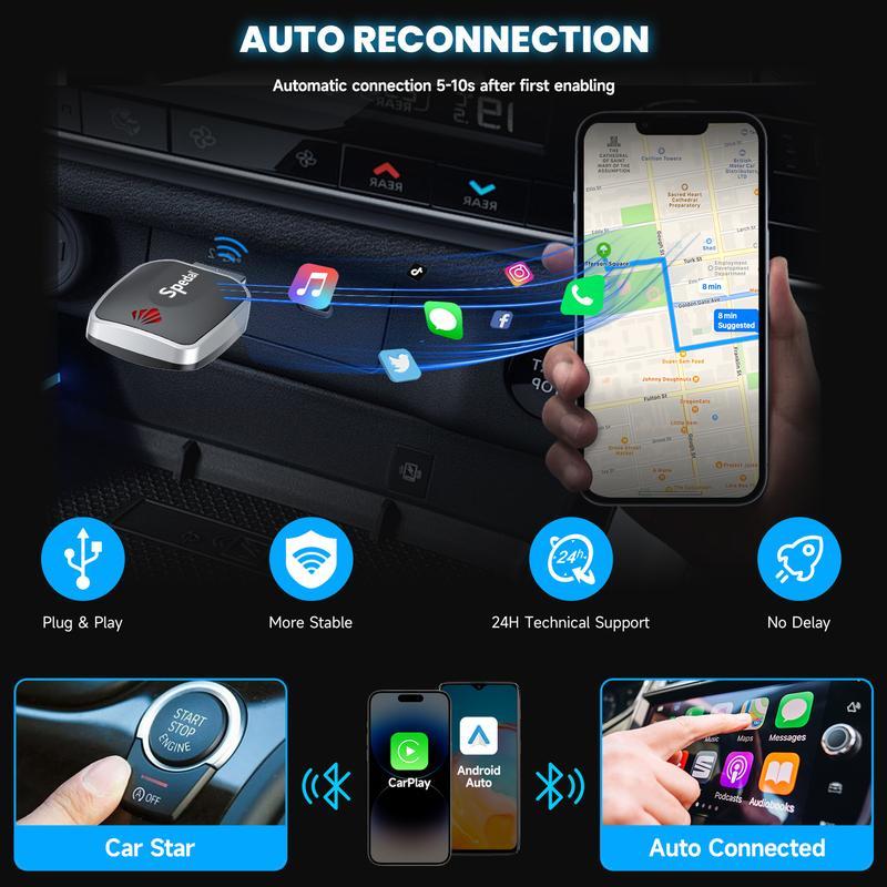 Mini Low-latency Wireless Car Adapter, Compatible With Apple And Android, Converts Wired CarPlay Connection And Also Has Wireless FM Transmitter Function - Image 8
