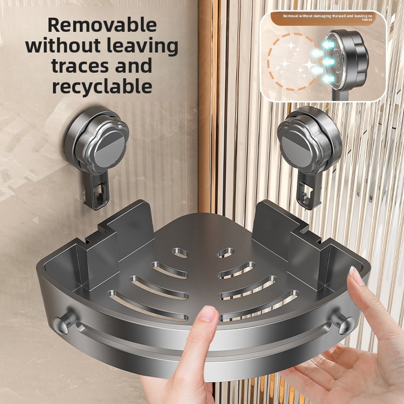 Suction Cup Bathroom Corner Shelf No Drill Aluminium Wall Mounted Storage Rack