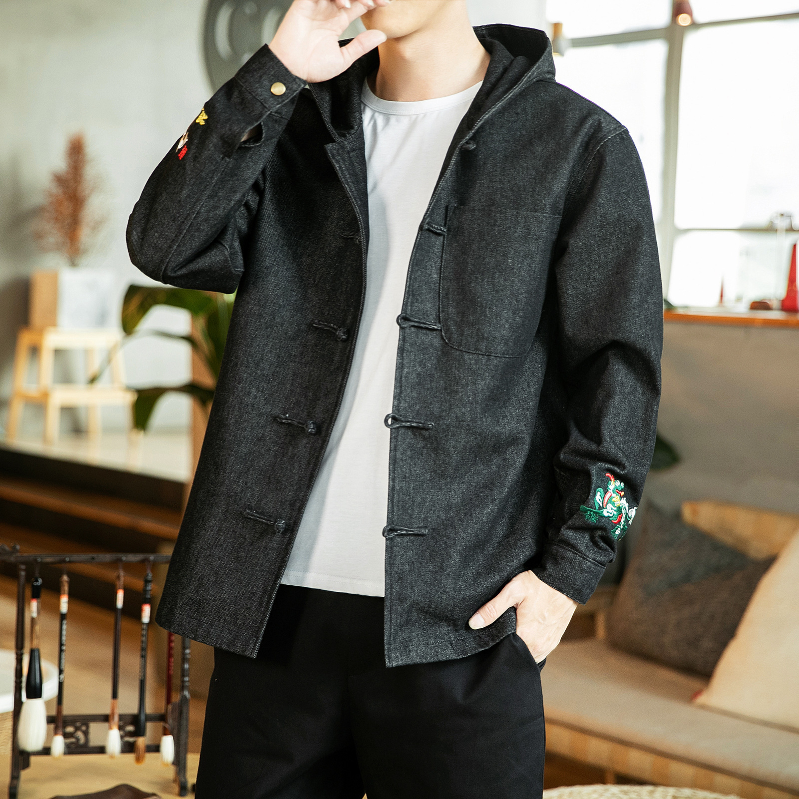 Men's Japanese Casual Denim Hooded Jacket