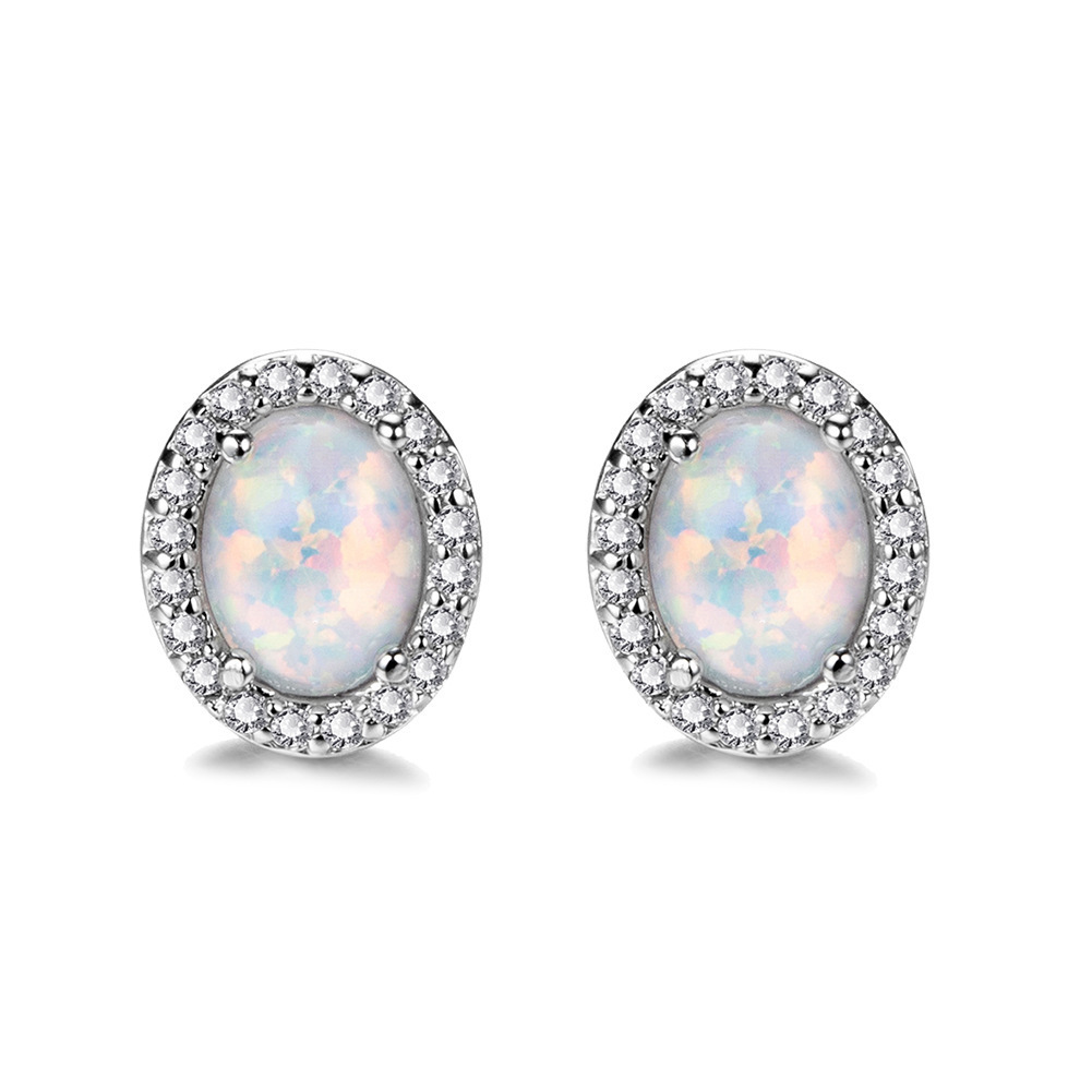 Title 2, Oval White Opal Edge White Small Diamond Studs