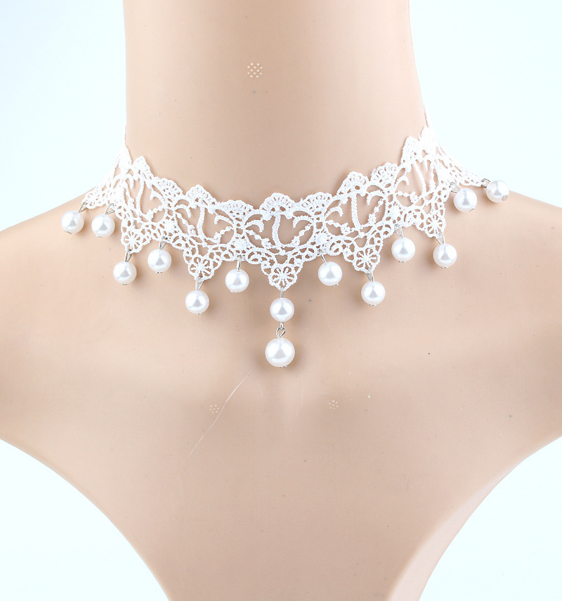 Fashion Bridal Jewelry White Lace Hanging Pearls