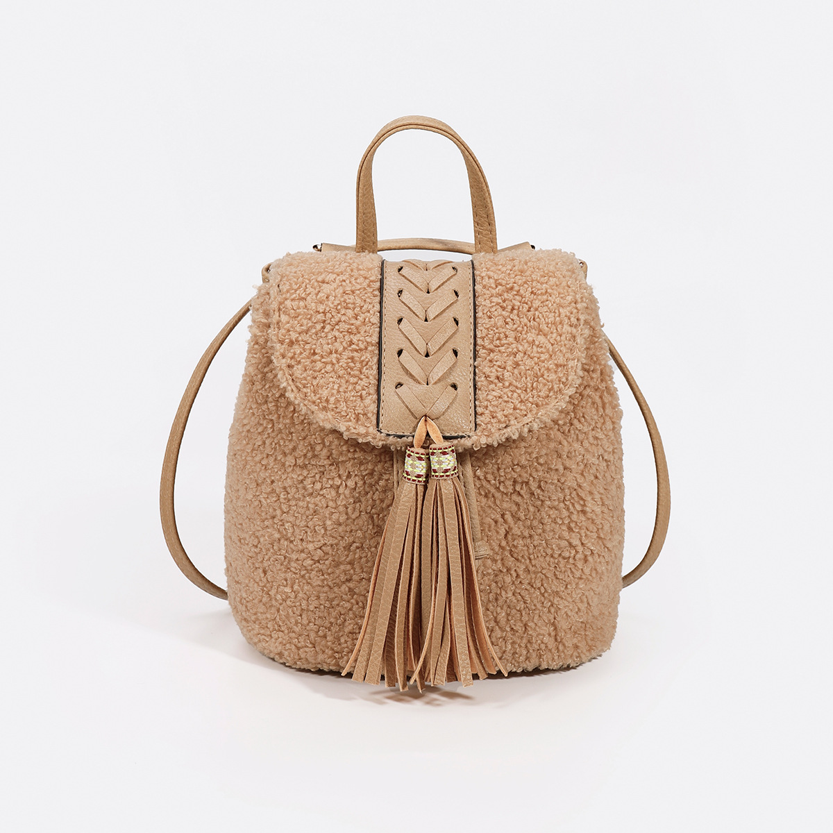 Teddy velvet khaki backpack