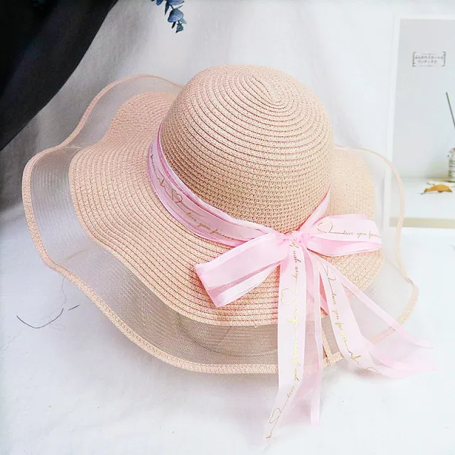 Foldable Sunscreen Sun Hat Seaside Bow Beach Hat Pink - Shop at LoveMi