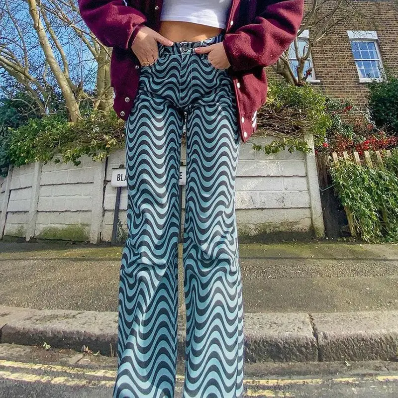 Ladies Wavy Straight Fit Casual Wide Leg Pants