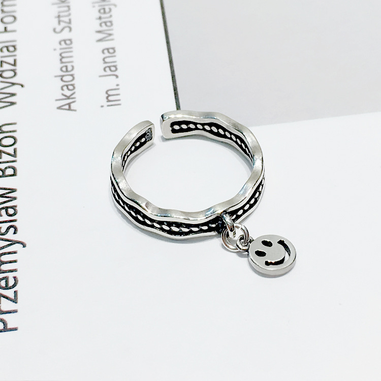 S925 Sterling Silver Retro Smile Thai Silver  Ring Female Personality Fashion