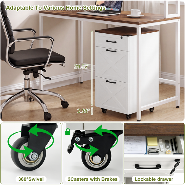 3-Drawer Rolling File Cabinet, picture 4 of 5