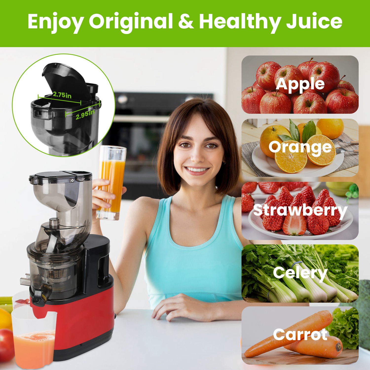 1Pc Cold Press Juicer Machine 300W Electric Slow Masticating Juicer For Whole Vegetable And Fruit With Reverse Function 2 Containers Cleaning Brush Clear Marks Easy Cleaning Fedex Shipping — foto 10