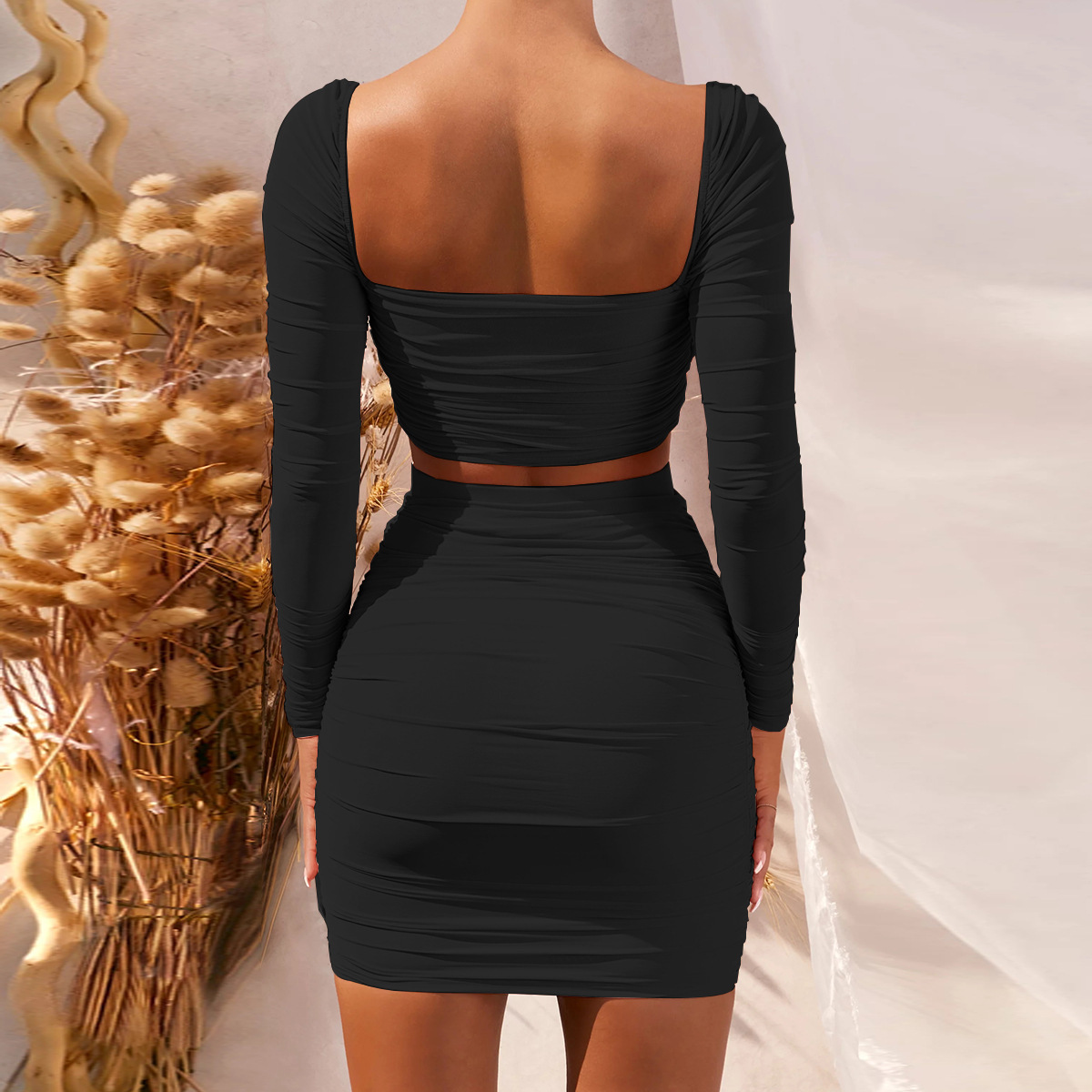 Low-cut Pleated Fleece Two-piece Suit Women