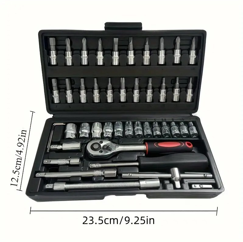 46Pcs Metric Socket 1 4  HSS Drive Ratchet Bit Set Wrench Torx Hex Tool Kit Case — foto 3