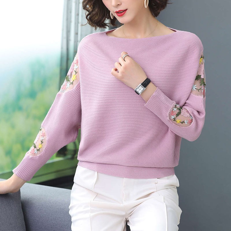 Women's Loose Plus Size Lace Embroidered Bottoming Sweater