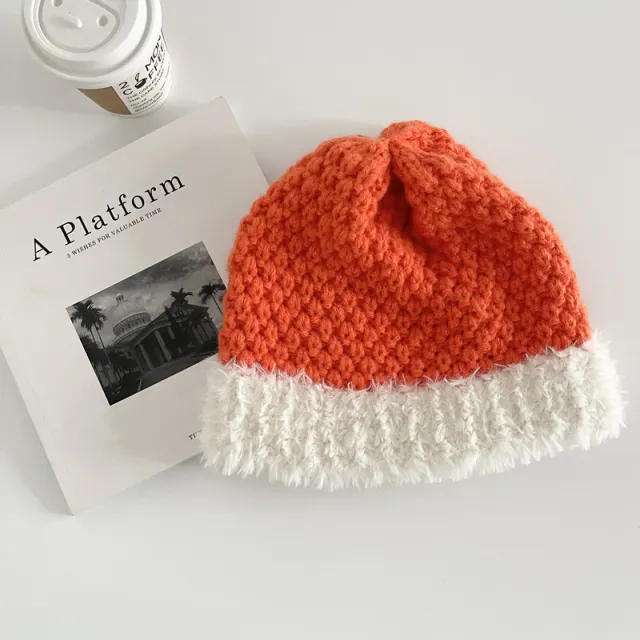 Handmade Plush Stitching Knitted Hat Female Orange - Shop at LoveMi
