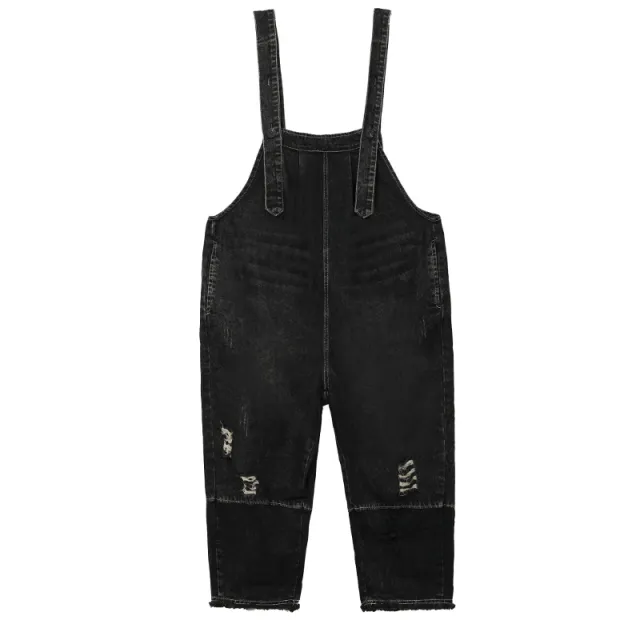 Fashion Distressed Denim Strap Pants Black - Shop at LoveMi