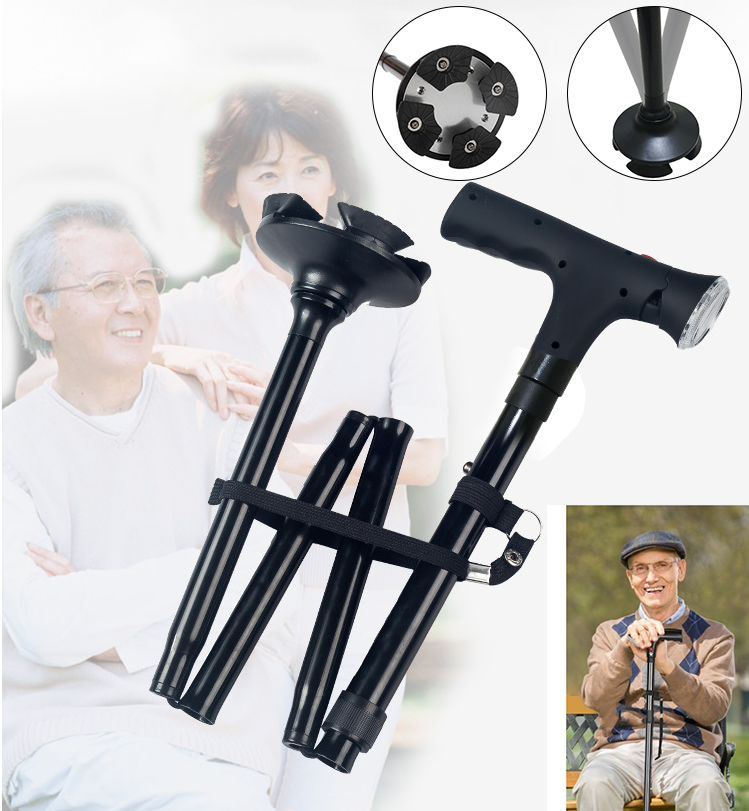 LED Alarm Walking Cane Stick For Men And Women With Adjustable Heights Folding 5 Level