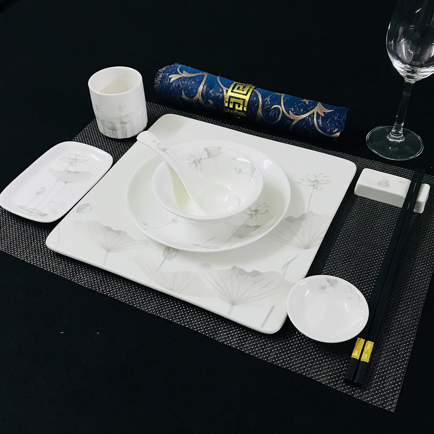 Chinese Restaurant Hotel Set Table Ceramic Dishes Tableware Set