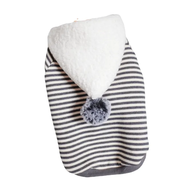Pet Dog Lamb Velvet Striped Knitted Hooded Sweater Grey Stripes - Shop at LoveMi