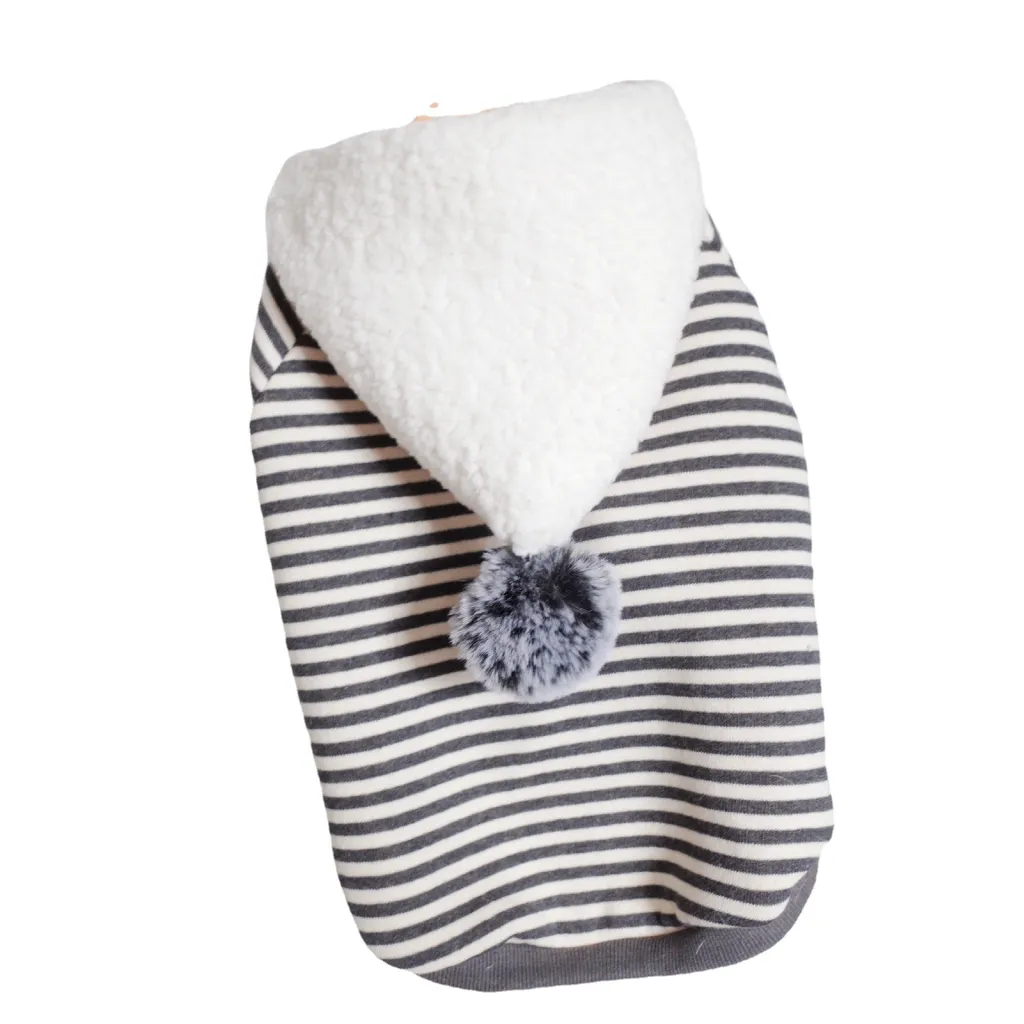 Pet Dog Lamb Velvet Striped Knitted Hooded Sweater - Grey Stripes