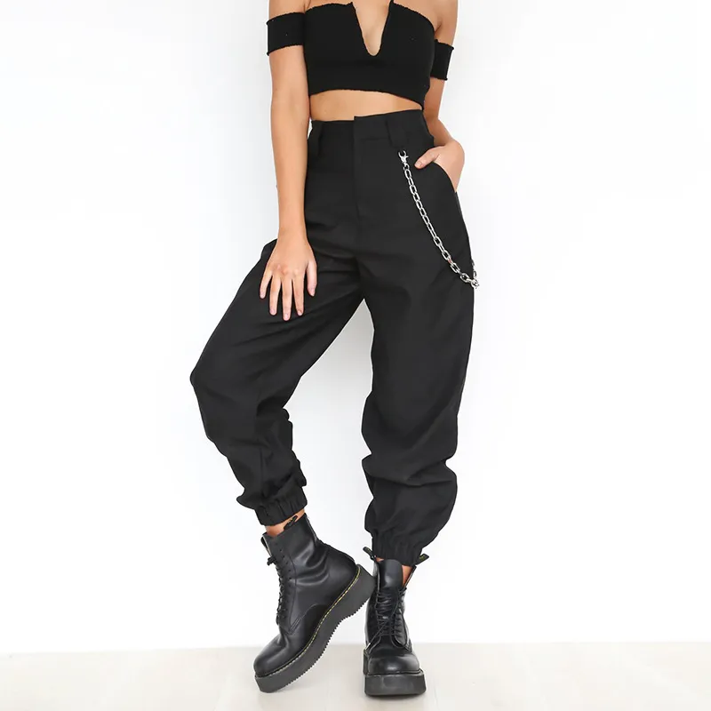 Sports Casual Pants Harem Wide Leg Belt Chain - Black
