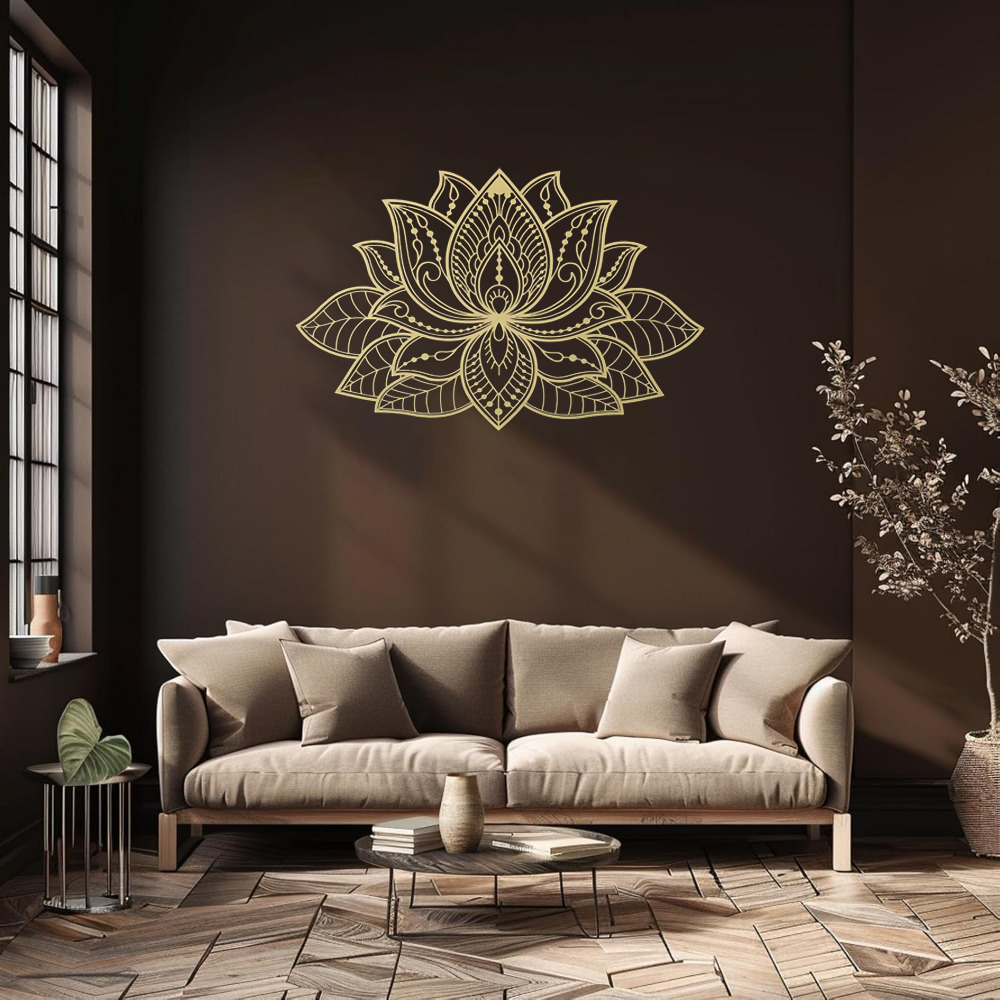 Radiant Lotus Mandala Metal Wall Art - Zen Bohemian Decor For Living Room