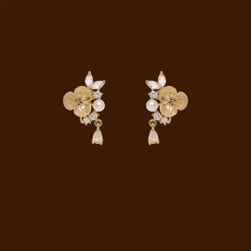 French Vintage Pearl Flower Earrings Premium Mosquito Coil Plate