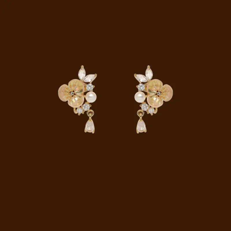 French Vintage Pearl Flower Earrings Premium Mosquito