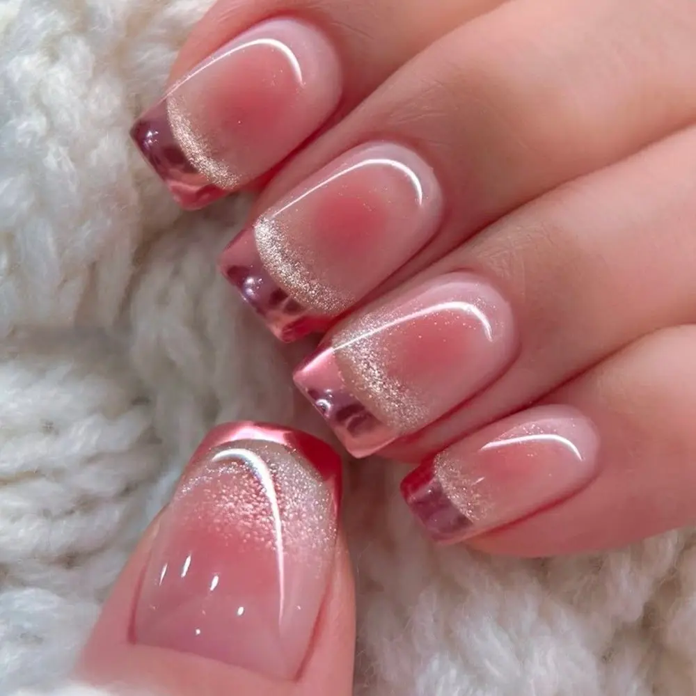 24 Small Square Press-on Nail Pink French