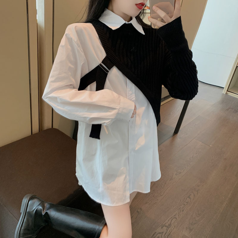 Long-sleeved Mid-length Shirt Irregular Lace-up Sweater Two-piece Suit