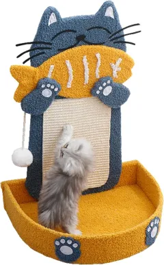 Sisal Scratch Posts With Hanging Ball, Cat Scratching Board With Cat Bed, Cat Eating Fish Shape Cat Scratch Pad For Indoor Cats Kitten - Cat Nest M... - View 1