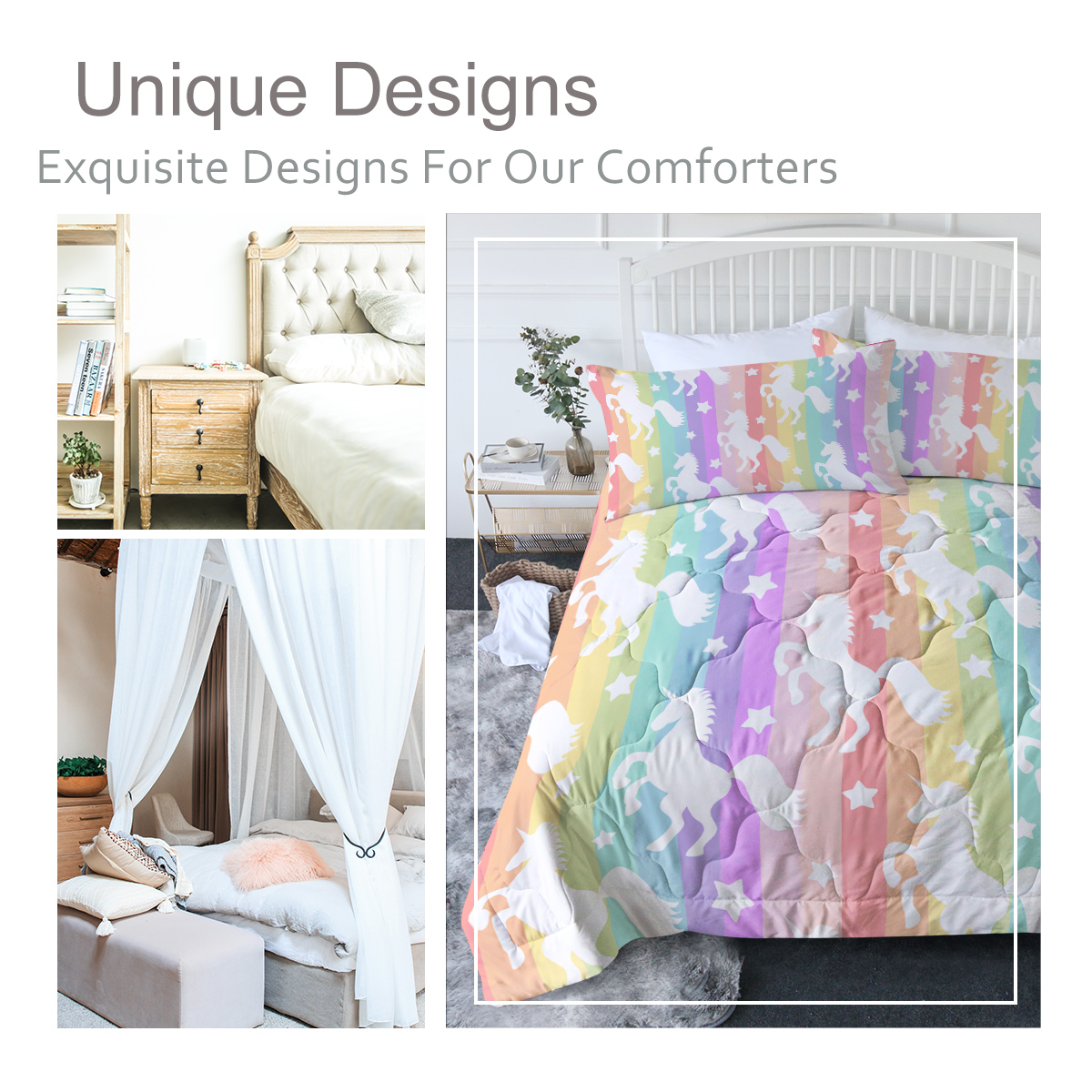 Comforter Set For Girls-3 Pieces Rainbow Cartoon Comforter Sets For Kids,1 Comforter,2 Shams