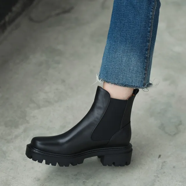 Women's Martin Boots With Square Heel Platform Ankle Boots Black - Shop at LoveMi