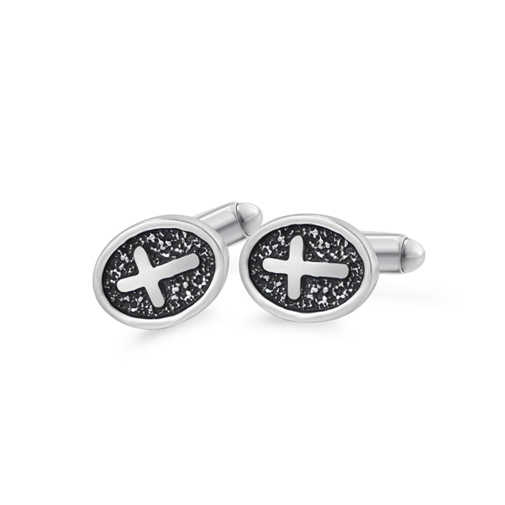 Oval Cross Cufflinks Silver Stainless Steel Shirt Cuff Links For Men Jewelry Accessories — foto 6