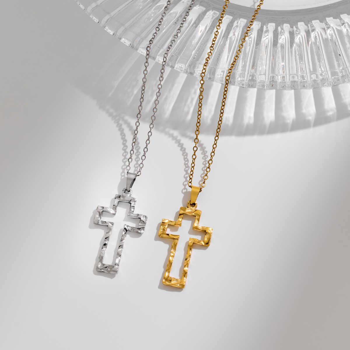 Stainless Steel Minimalist Style Hollowed-out Pleated Cross