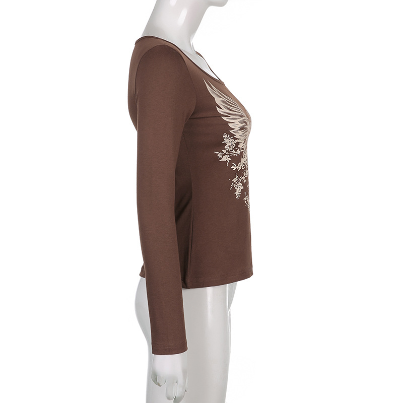 Heart Wings Print Slim Fit Crew Neck Long Sleeves