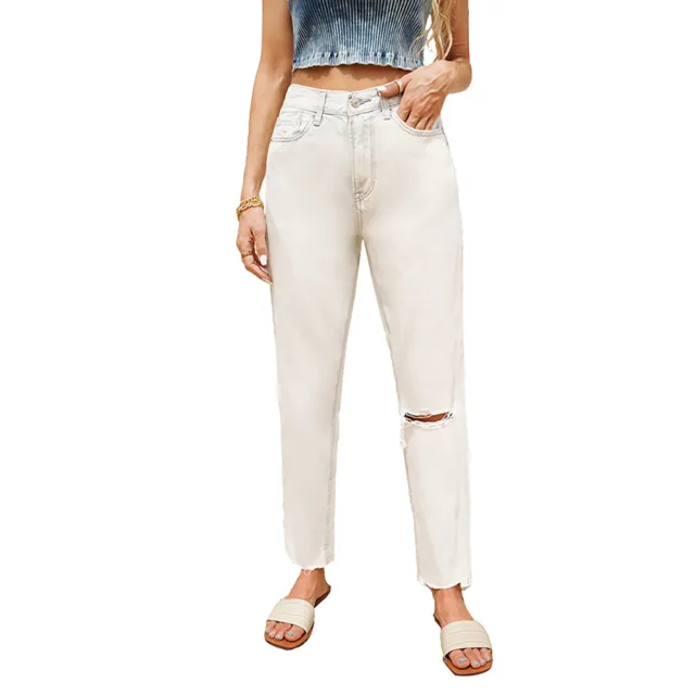 Fashion Sexy Ripped Raw Edge High Waist Ladies Cropped Jeans H Xl - Shop at LoveMi