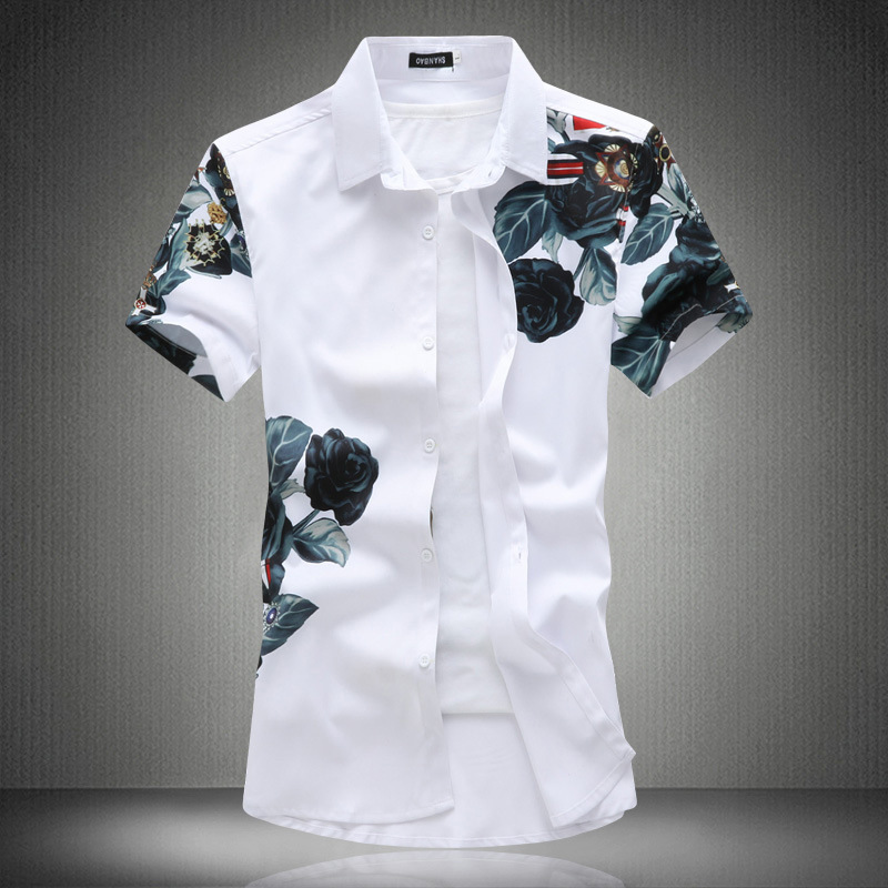 Plaid Men's Printed Short sleeved Shirts Men's Shirts Personality Youth Tops White - Shop at LoveMi
